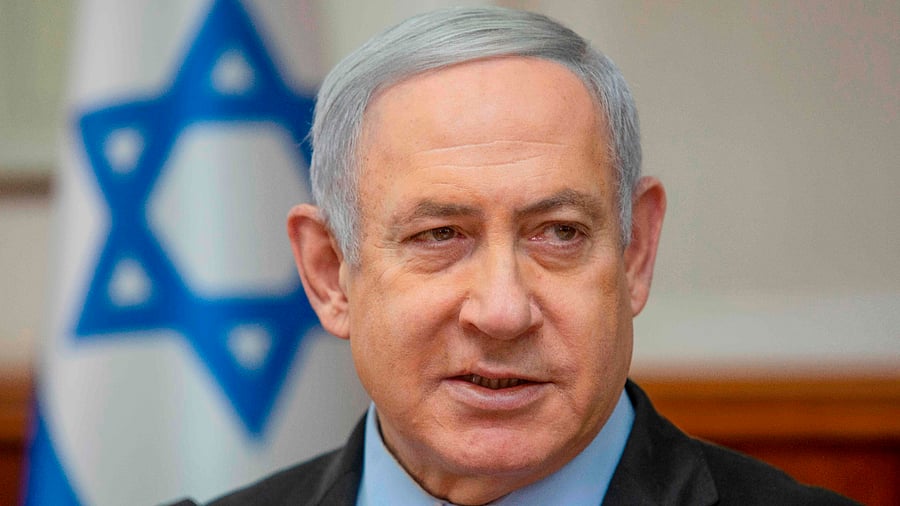 Israeli Prime Minister Benjamin Netanyahu chairs the weekly cabinet meeting at his office in Jerusalem. Credits: AFP Photo