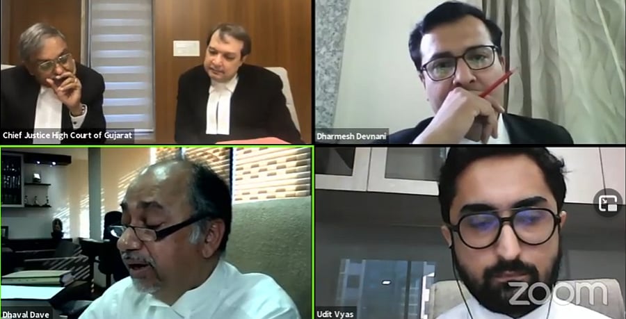 The division bench, comprising chief justice Nath and justice J B Pardiwala, hear cases related to public interest litigations (PILs), special civil application challenging vires of act, statues, rules, land acquisition acts, service matters, among others. Credit: Youtube screengrab/ SCMS & ICT, High Court of Gujarat