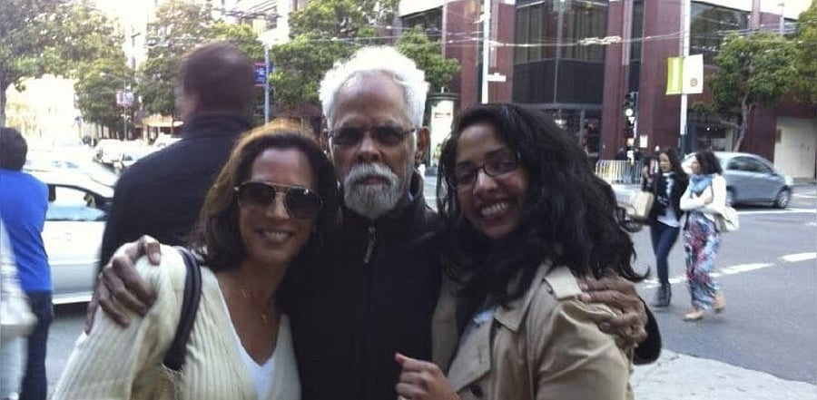 Gopalan Balachandran with his niece Kamala Harris (left) and his daughter Sharada. Credit: Gopalan Balachandran
