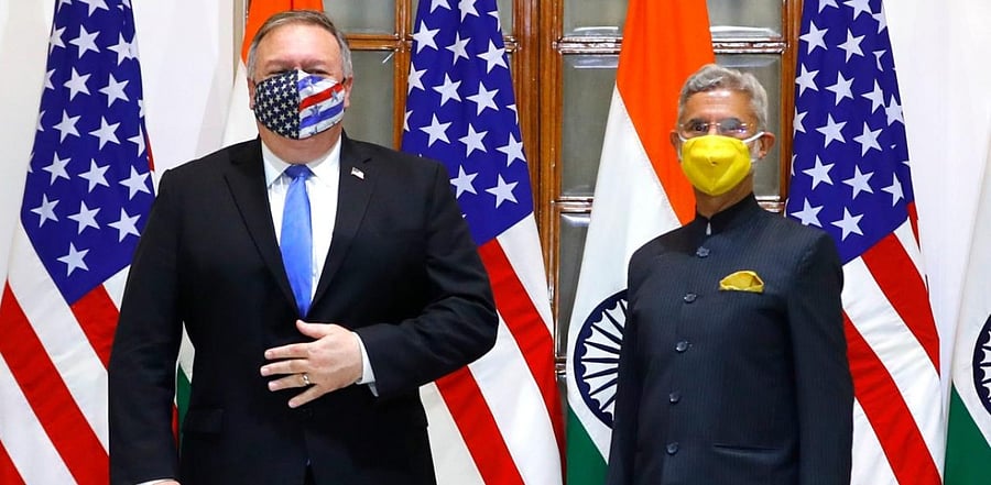 US Secretary of State Mike Pompeo (L) and India's Foreign Minister Subrahmanyam Jaishankar stand during a photo opportunity before their meeting at Hyderabad House in New Delhi. Credit: AFP.