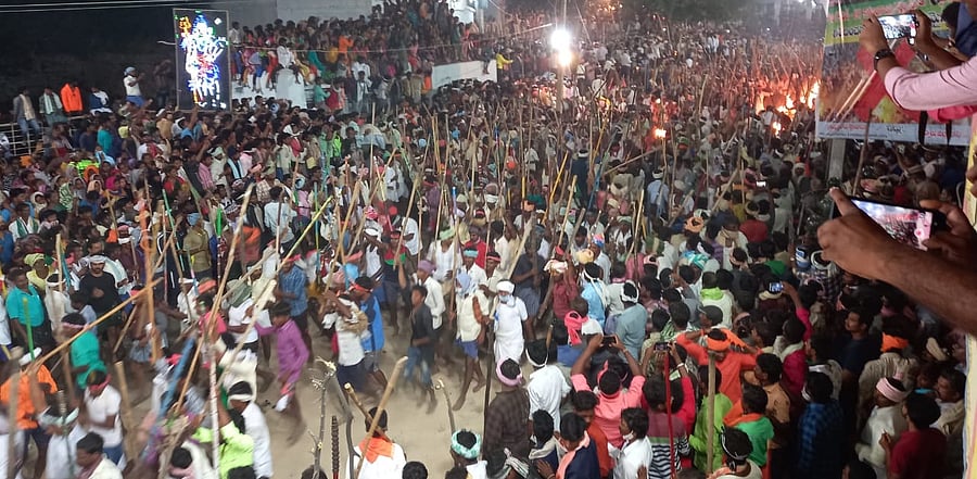 Despite a fortnight-long awareness drive about the spread of Covid-19, official ban on Banni, imposition of 144 section barring public assembly and deployment of about 1500 police personnel, the event took place on Monday night, as usual. Credit: Special Arrangement