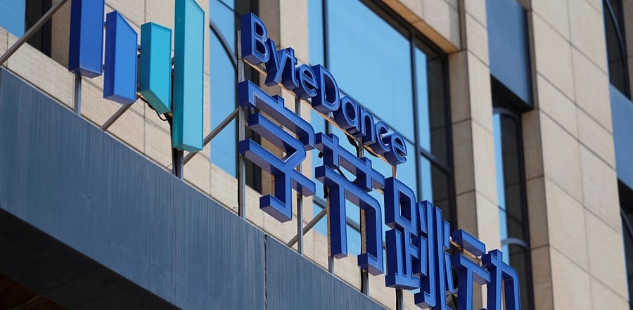 The logo of Bytedance, the China-based company which owns the short video app TikTok, is seen at its office in Beijing. Credit: Reuters