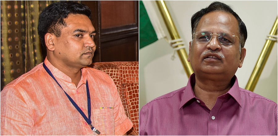BJP leader Kapil Mishra (L) (File Image and senior AAP leader and Delhi health minister Satyendar Jain (PTI Photo).