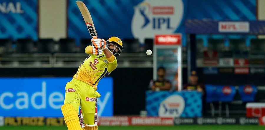 Ravindra Jadeja of Chennai Super Kings batting during match 49. Credit: iplt20.com, BCCI