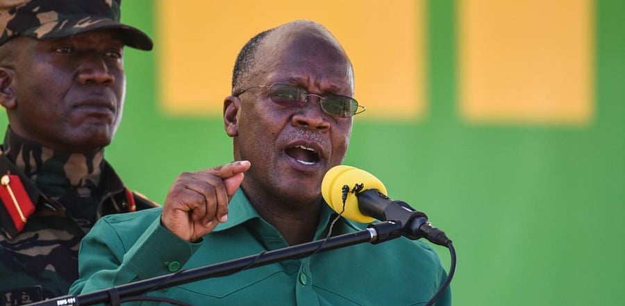 Tanzania's incumbent President and presidential candidate of ruling party Chama Cha Mapinduzi (CCM) John Magufuli (R). Credit: AFP