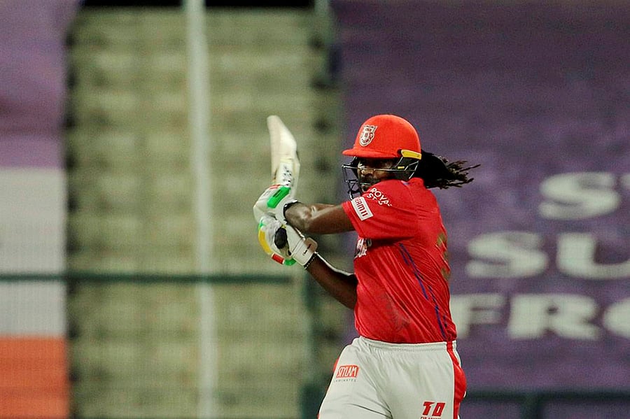 Chris Gayle of Kings XI Punjab plays a shot during the Indian Premier League (IPL) cricket match against Rajasthan Royals. Credits: PTI Photo
