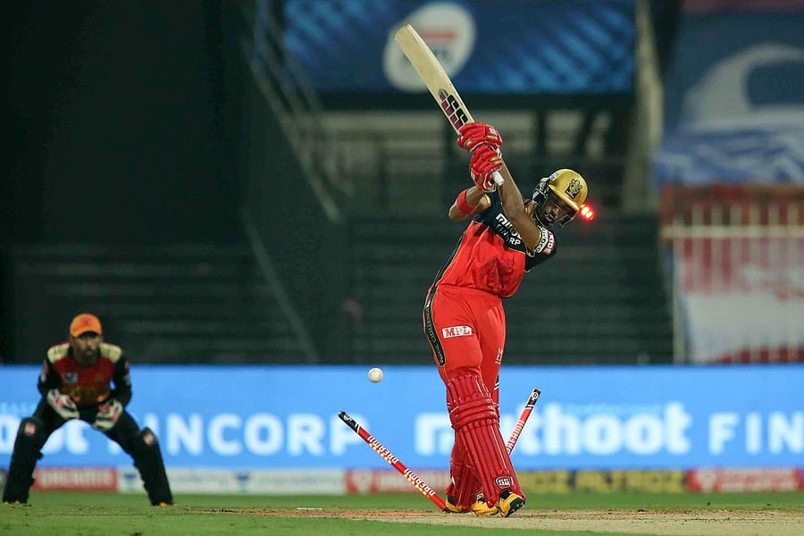 Royal Challengers Bangalore's Devdutt Padikkal has his stumps rearranged by Sandeep Sharma of Sunrisers Hyderabad during their IPL clash on Saturday. Sportzpics