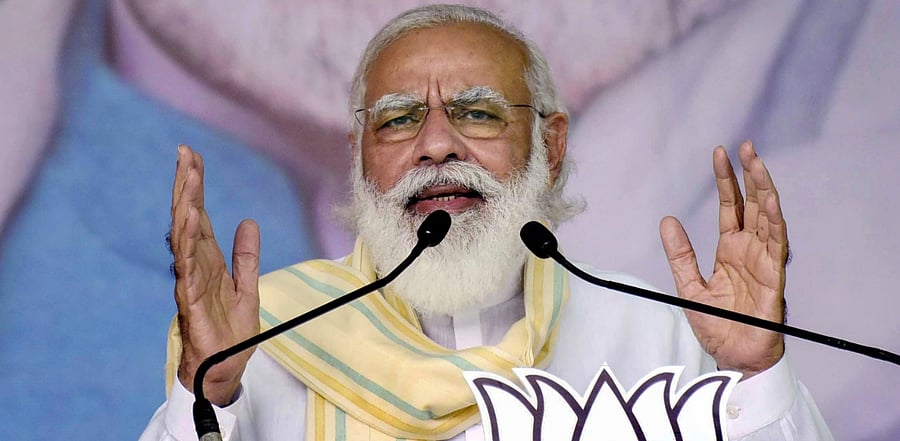 Prime Minister Narendra Modi addresses during an election rally for the second phase of Bihar Assembly polls, at Chhapra in Saran district. Credit: PTI Photo