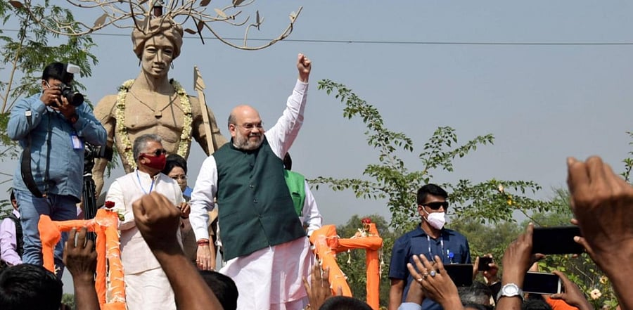 Union Home Minister Amit Shah after paying tribute to freedom fighter Birsa Munda in Bankura district. Credit: PTI