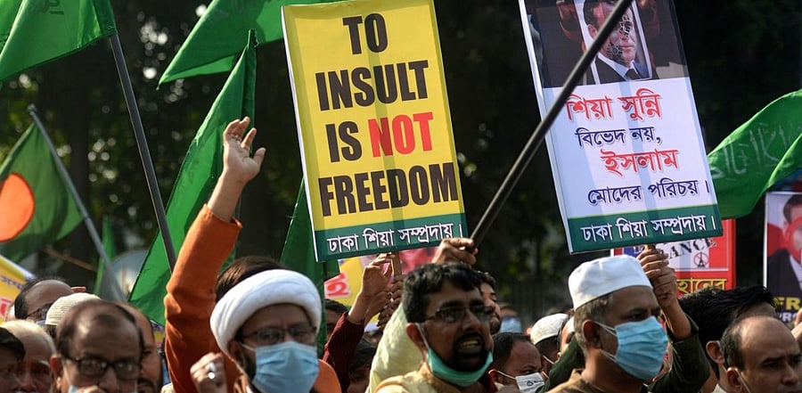 Protesters take part in an anti-France demonstration in Dhaka. Credit: AFP Photo