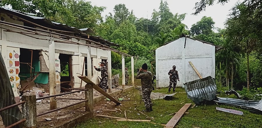 The school which was damaged in a bomb blast along Assam-Mizoram border on Saturday. Credit: Cachar district administration, Assam.