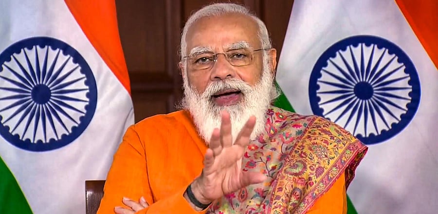 He was addressing a gathering after inaugurating a Ro-Pax ferry service between Hazira in Surat and Ghogha in Bhavnagar district of Gujarat. Credit: PTI Photo