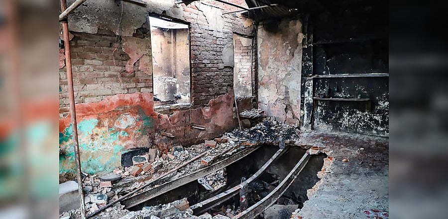 A view of a damaged house three days after a major fire broke at G B Road, in New Delhi, Sunday, Nov. 8, 2020. Flames tore through ‘kotha number 58’ in central Delhi’s G B Road that housed about 45 sex workers. Credit: PTI