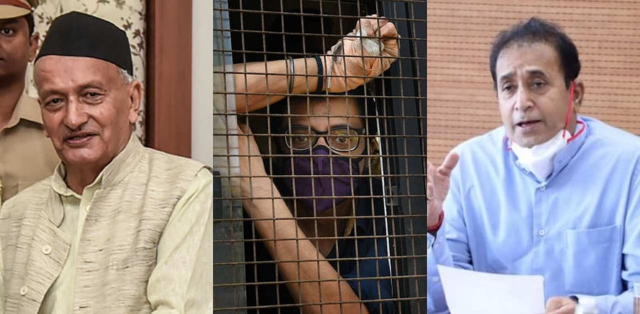 (L-R) Bhagat Singh Koshyari, Arnab Goswami, Anil Deshmukh. Credit: PTI/ DH Photo