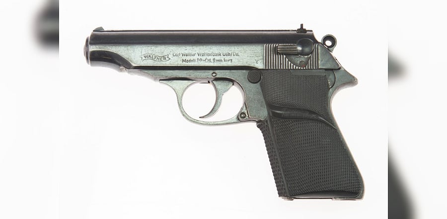  semi-automatic Walther PP gun used by the late actor Sean Connery in the 1962 film "Dr. No" is seen in an undated photo before an auction in Beverly Hills, California, US. Courtesy of Julien's Auction/Handout via Reuters.