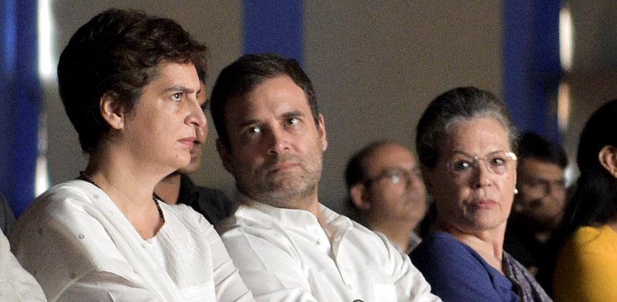 (From L-R) Priyanka Gandhi, Rahul Gandhi, Sonia Gandhi. Credit: PTI file photo