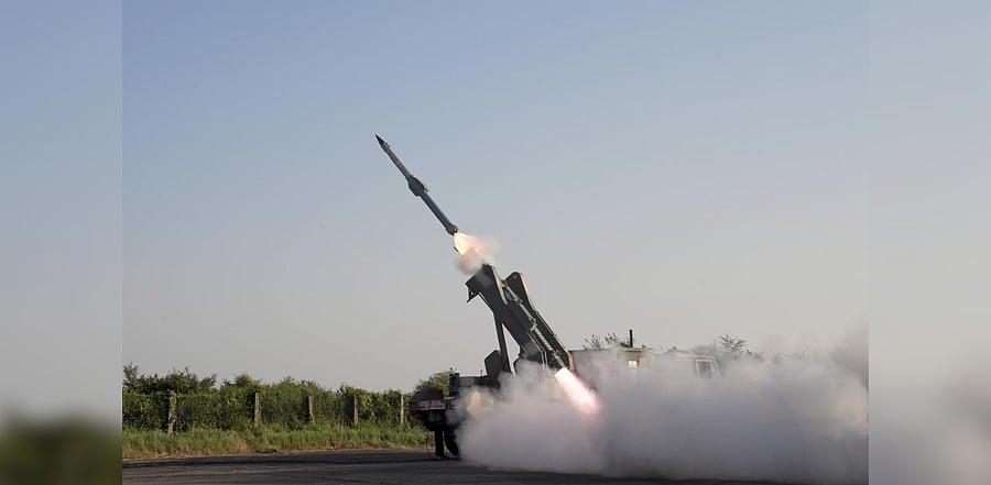 Quick Reaction Surface to Air Missile (QRSAM) System has achieved a major milestone by a direct hit on to a Banshee Pilotless target aircraft at medium range and medium altitude. The missile launch took place from ITR Chandipur, Odisha, Friday, Nov. 13, 2020. Credit: PTI