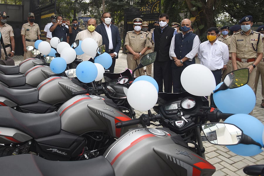 The motorbikes handed over to the police personnel on Thursday. DH PHOTO/S K DINESH