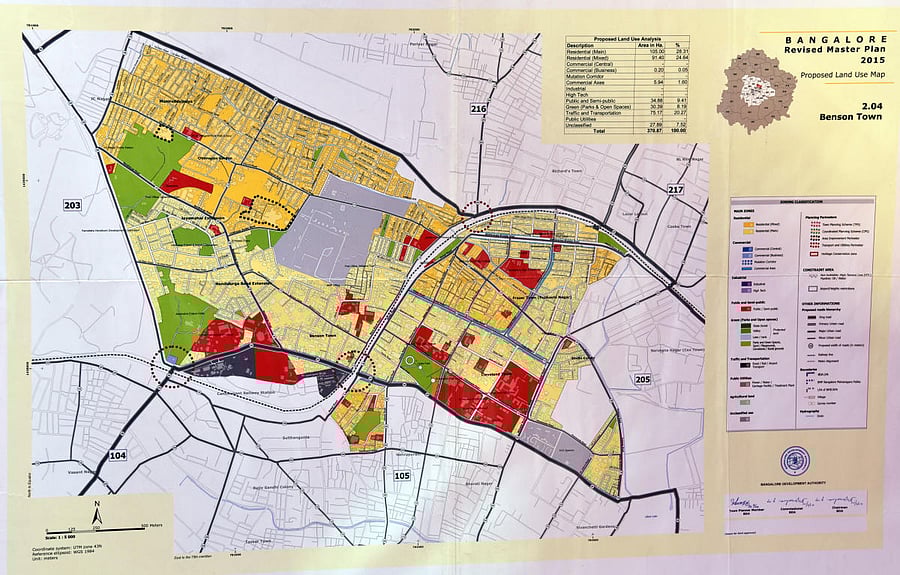   A map of Bangalore revised master plan proposed land use for road at Benson town in Bengaluru on January 5, 2019. Credit: DH Photo/Janardhan B K