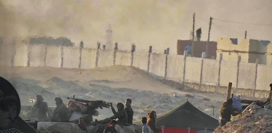 A handout picture published by the Royal Moroccan Army Facebook page on November 13, 2020, shows tents used by the Polisario Front ablaze near the Mauritanian border in Guerguerat located in the Western Sahara. Credit: AFP PHOTO / HO / ROYAL MOROCCAN ARMY FACEBOOK PAGE.