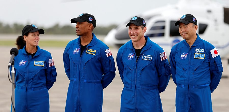 NASA astronauts Shannon Walker, Victor Glover, Mike Hopkins, and JAXA (Japan Aerospace Exploration Agency) astronaut Soichi Noguchi, who comprise Crew-1. Credit: Reuters Photo
