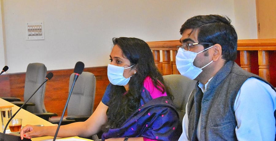 Deputy Commissioner Annies Kanmani Joy speaks at a meeting at her office on Tuesday.