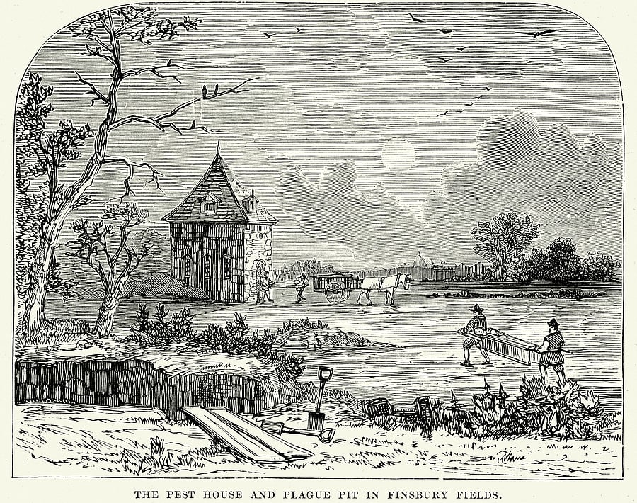 Plague Pit in Finsbury Fields stock illustration. Credit: iStock images