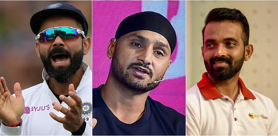 Virat Kohli, Harbhajan Singh, Ajinkya Rahane. Credit: PTI/Reuters Photo