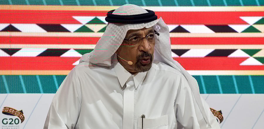 Saudi Minister of Investment Khalid Al-Falih talks to reporters during a media briefing during the virtual G20 summit. Credit: AFP Photo