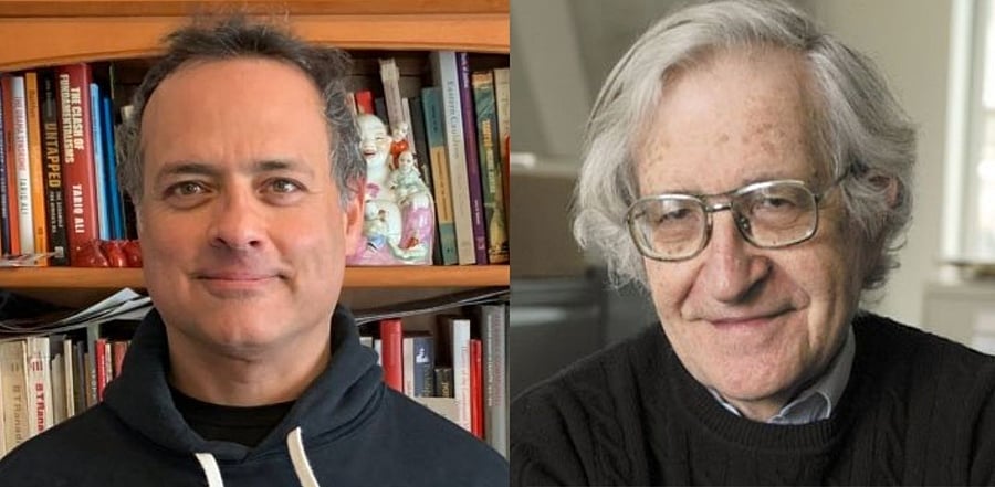 Celebrated linguist and activist Noam Chomsky and journalist Vijay Prashad. Credit: Twitter Photo/@noamchomskyT,@vijayprashad