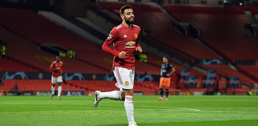 Manchester United's Portuguese midfielder Bruno Fernandes. Credit: AFP Photo