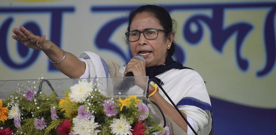 West Bengal Chief Minister Mamata Banerjee addresses a public meeting, in Bankura district, Wednesday, Nov. 25, 2020. Credit: PTI Photo