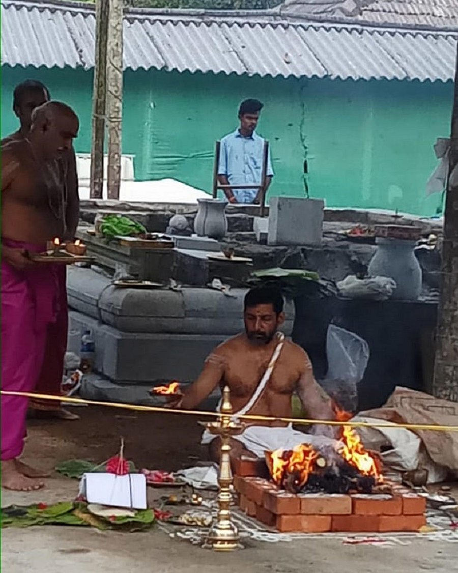 Religious rituals were held as part of the renovation of Bhagavathi Temple in Hoddur village.
