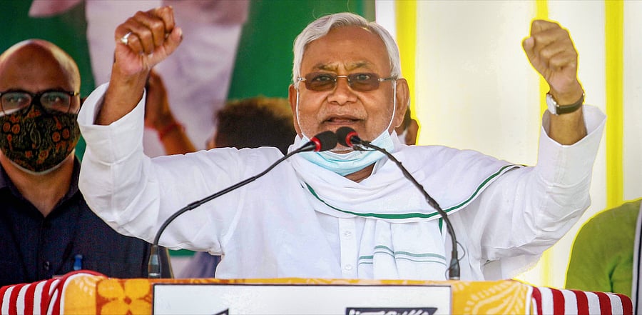 Bihar CM Nitish Kumar during a campaign rally. Credit: PTI Photo