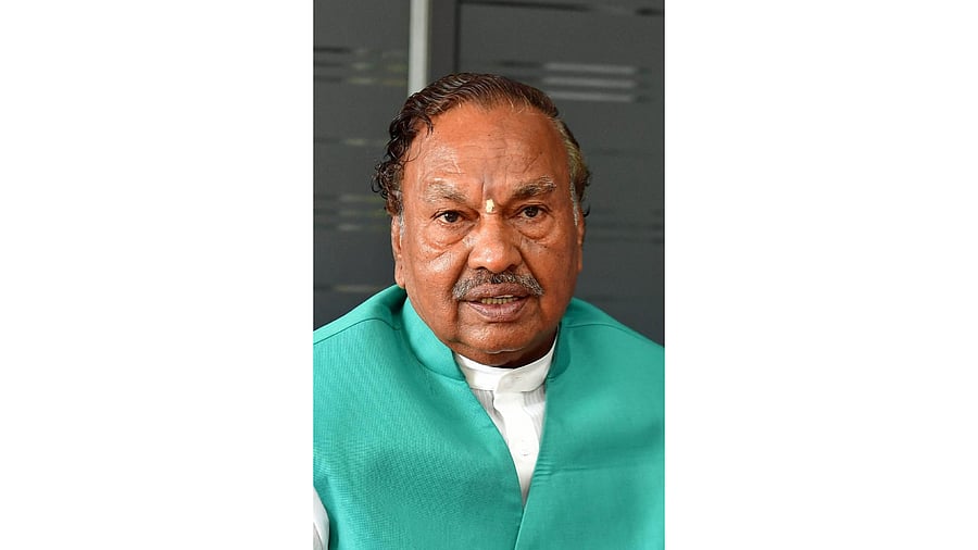 Rural Development and Panchayat Raj Minister K S Eshwarappa. Credit: DH Photo