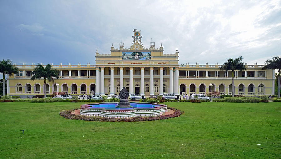 A view of Crawford Hall, administrative block of University of Mysore.