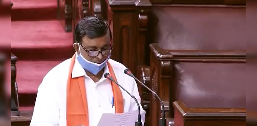 Narayana Koragappa taking oath as Rajya Sabha member from Karnataka. Credit: Twitter/@rajyasabhatv