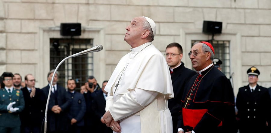 Pope Francis leads the Immaculate Conception celebration prayer in Piazza di Spagna in Rome, Italy, December 8, 2019. Credit: Reuters Photo
