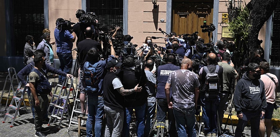 Mara Digiuni, lawyer of the surgeon of Argentine football legend Diego Maradona, Leopoldo Luque, talks to the media outside the district attorney's office in San Isidro, on the outskirts of Buenos Aires. Credit: AFP Photo