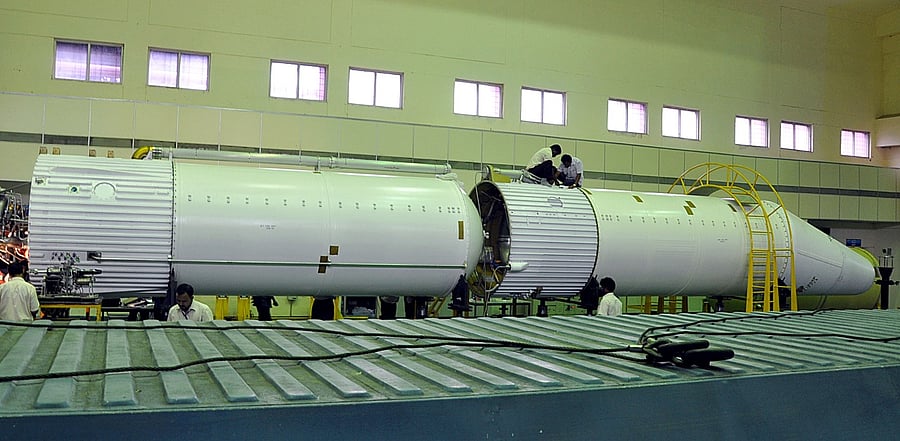 Defence PSU Hindustan Aeronautics Limited (HAL) handed over the 50th L-40 stage of Geosynchronous Launch Vehicle (GSLV-MKII) to ISRO, in Bengaluru. Credit: PTI Photo