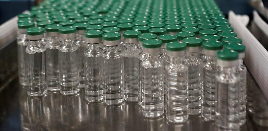 Vials of AstraZeneca's coronavirus vaccine Covishield are seen before they are packaged inside a lab at Serum Institute of India in Pune. Credit: Reuters Photo