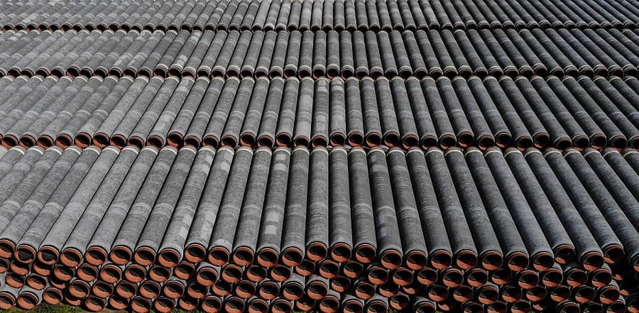 Pipes for the Nord Stream 2 Baltic Sea pipeline are stored on a site at the port of Mukran in Sassnitz. Credit: Reuters file photo.