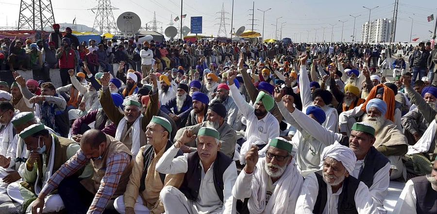 Farmers block Delhi-UP border during their protest against the new farm laws, at NH-24 in Ghazipur, Ghaziabad. Credit: PTI Photo