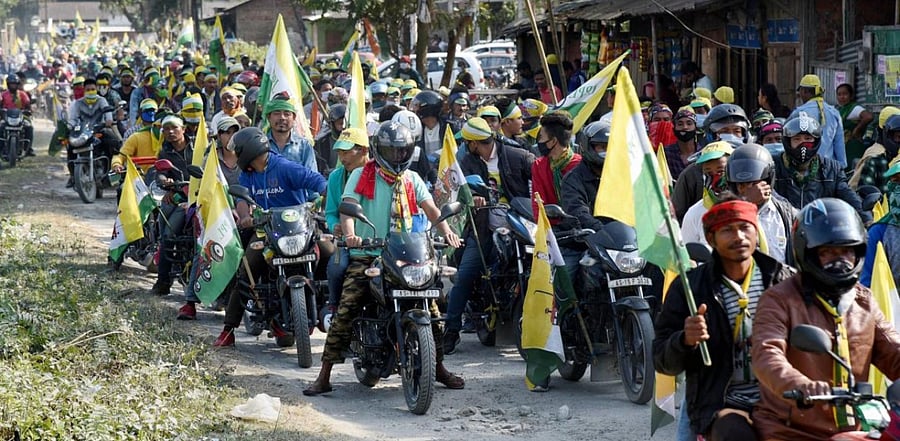 Activists of United People Party Liberal (UPPL) participate in a bike rally. Credit: PTI file photo.