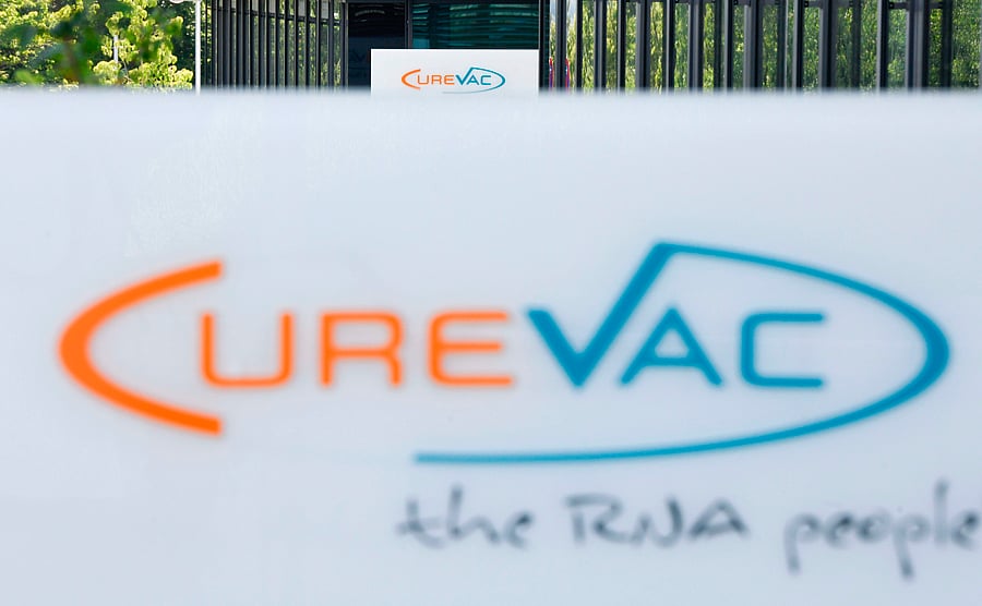 Logo of the biopharmaceutical company CureVac. Credit: AFP Photo