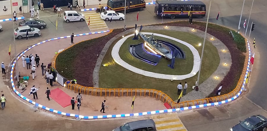 Located at JK Kapur Chowk, Worli, the ship's model makes its presence felt next to the iconic Bandra Worli Sealink, manifesting the contribution of the Navy towards safeguarding the maritime frontiers of the nation. Credit: Defence Department handout image