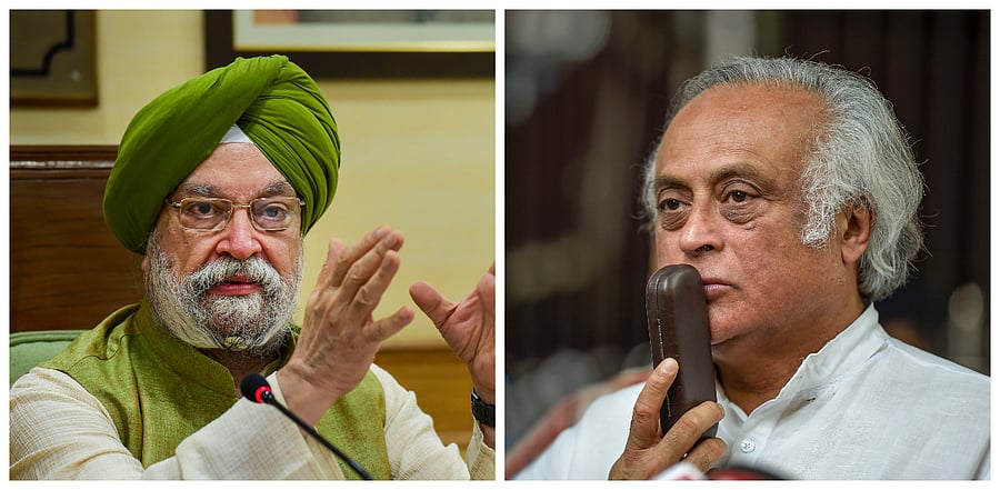 Union Minister Hardeep Singh Puri and Jairam Ramesh. Credit: PTI Photos