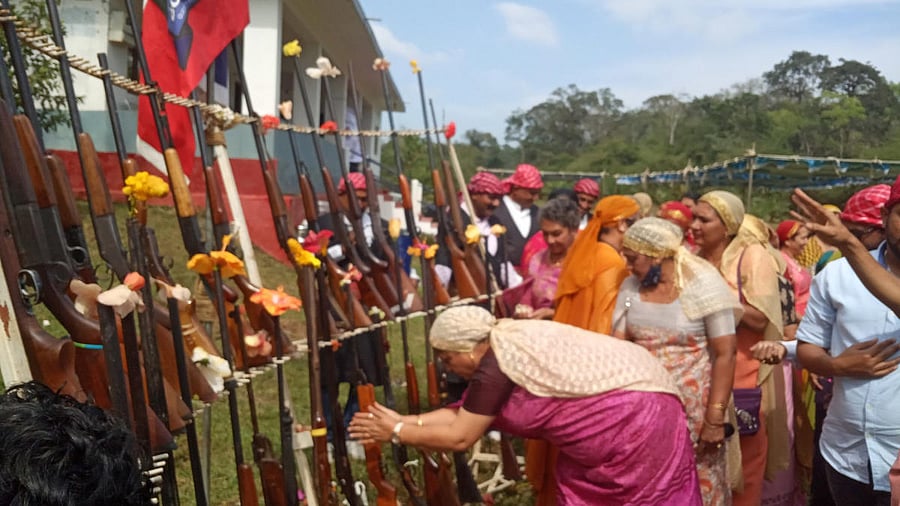 Prayers were offered to guns, during 'Kovi Habba' held at Cauvery Estate in Kolakeri village near Napoklu.