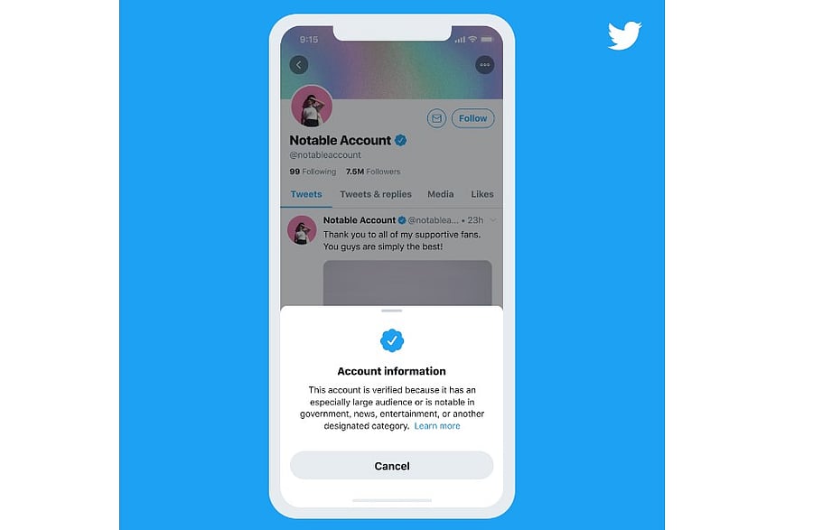 Twitter to start account verification for public next year. Credit: Twitter