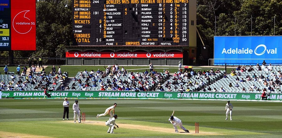 Pat Cummins fells Mohammad Shami with a bouncer as India is dismissed for only 36 runs in the first Test in Adelaide. Credit: AFP Photo